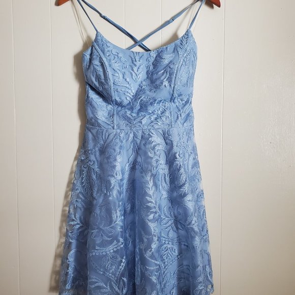 Glittery floral powder blue mini dress size 11 - Picture 2 of 4